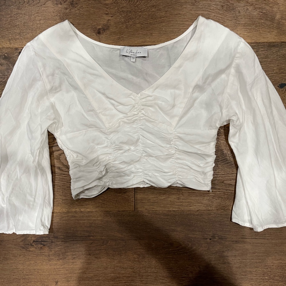 White cropped 3-4 length La Academia Blouse
